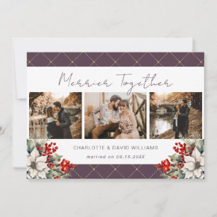 Tarjeta Festiva Merrier púrpura juntos recién casados 3 foto botán