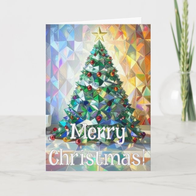 Tarjeta Festiva Merriest Christmas Wishes Geometric Xmas Tree  (Anverso)