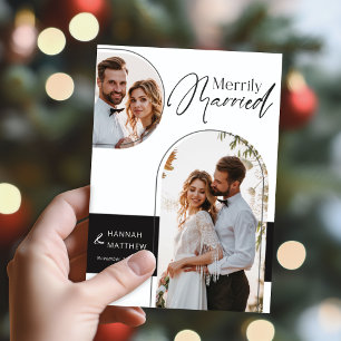 Tarjeta Festiva Merrily casado Boda de vacaciones negro blanco