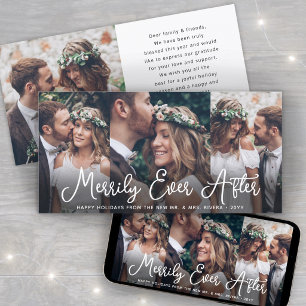 Tarjeta Festiva Merrily Ever After 4 Fotos Recién Casados 1er Navi