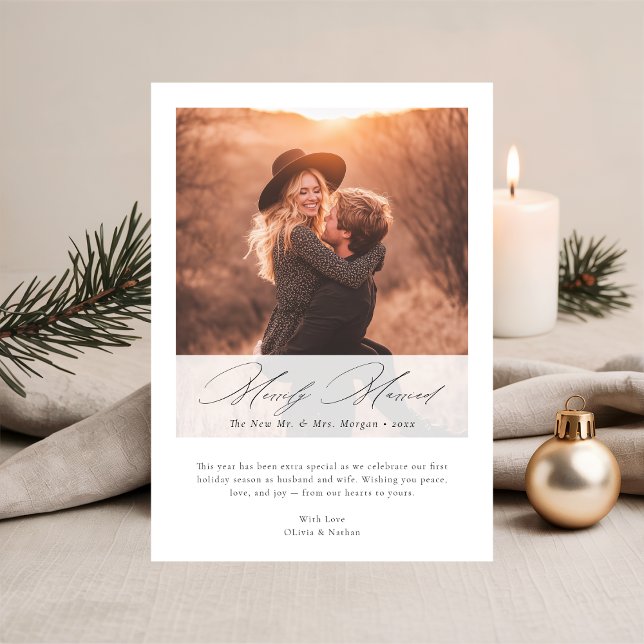 Tarjeta Festiva Merrily Married | Elegant First Christmas Photo  (Subido por el creador)