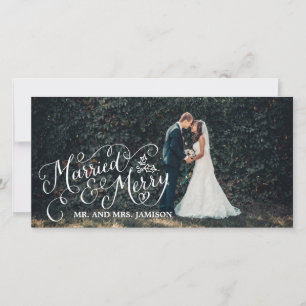 Tarjeta Festiva Merrily Married y Merry Holiday Photo