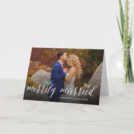 Tarjeta Festiva Merrily se Casó Con Mr. Y Mrs. First Christmas Pho