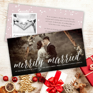 Tarjeta Festiva Merrily se Casó Con Mr. Y Mrs. First Christmas Pho
