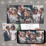 Tarjeta Festiva Merrily siempre después de 4 fotos de recién casad<br><div class="desc">Enviar alegres deseos de vacaciones como nuevo Sr. ¡Y la Sra.! Celebra a tus primeros Navidades casados y comparte cuatro de tus fotos favoritas de bodas con un elegante collage de fotos de personalizados "Merrily Ever After" (Merrily Ever After). Todo el texto de esta plantilla es sencillo de personalizar para...</div>
