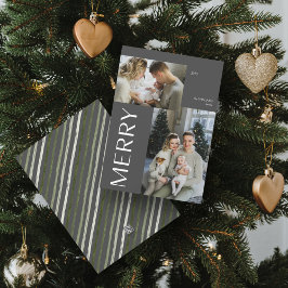 Tarjeta Festiva Merry 2 Collages de fotos Navidades grises moderno