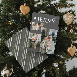 Tarjeta Festiva Merry 3 Collages de fotos Navidades grises moderno