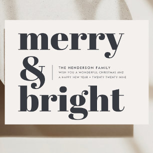 Tarjeta Festiva Merry and Bright Black and White Trendy Christmas