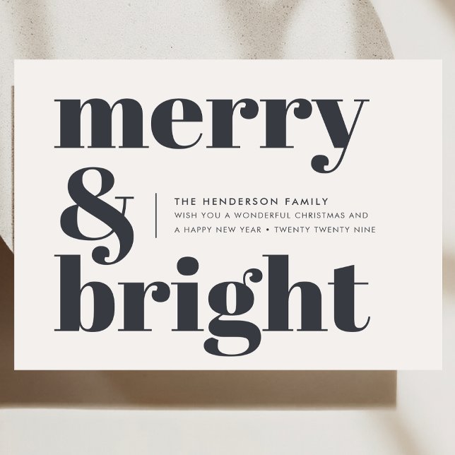 Tarjeta Festiva Merry and Bright Black and White Trendy Christmas (Stylish, festive, and fully customizable - create your monochrome typography holiday card today)