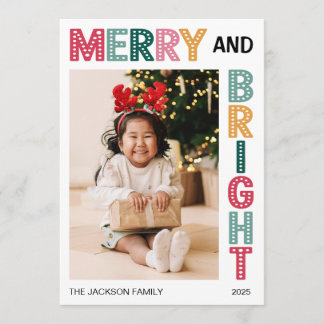Tarjeta Festiva Merry and Bright Christmas bold photo