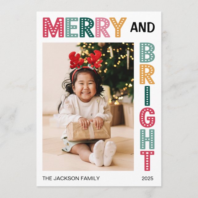 Tarjeta Festiva Merry and Bright Christmas bold photo (Anverso)