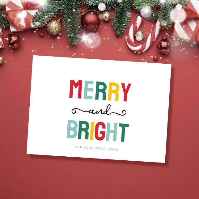 Tarjeta Festiva Merry and bright colorful christmas Card (Subido por el creador)