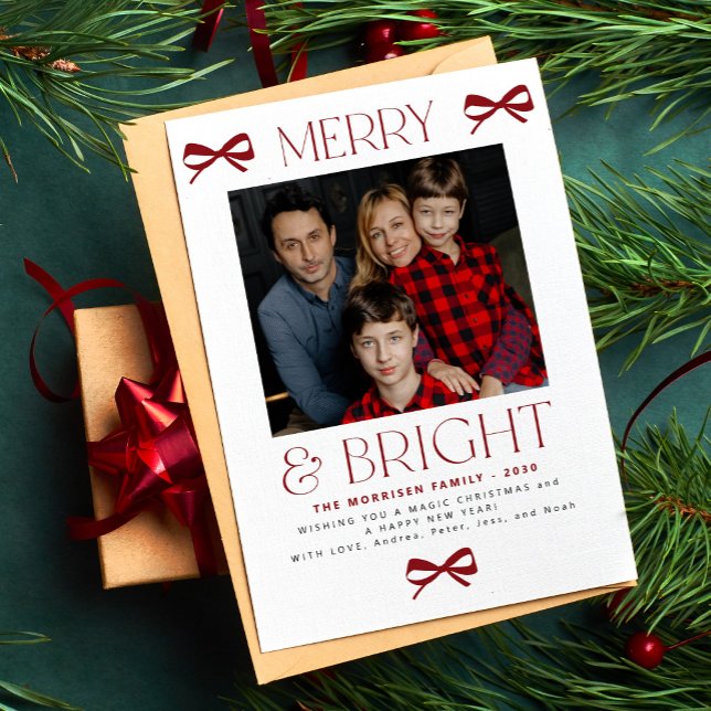 Tarjeta Festiva Merry and Bright festive family photo Christmas (Subido por el creador)