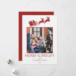 Tarjeta Festiva Merry and Bright Santa Sleigh Family 2 Photo