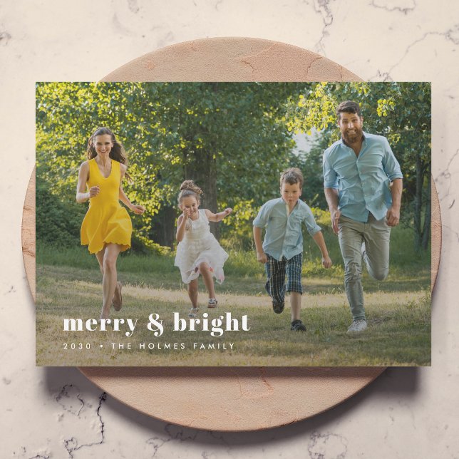 Tarjeta Festiva Merry and Bright | Stylish Family Photo Christmas (Subido por el creador)