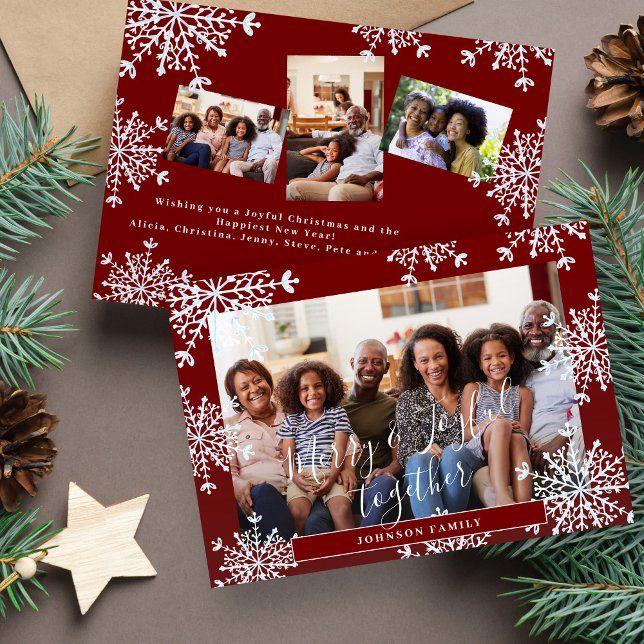 Tarjeta Festiva Merry and Joyful juntos 4 Navidades rústicos fotog (Subido por el creador)