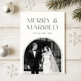 Tarjeta Festiva Merry And Married Black And White Photo Christmas