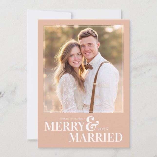 Tarjeta Festiva Merry and Married Christmas Photo Card (Anverso)