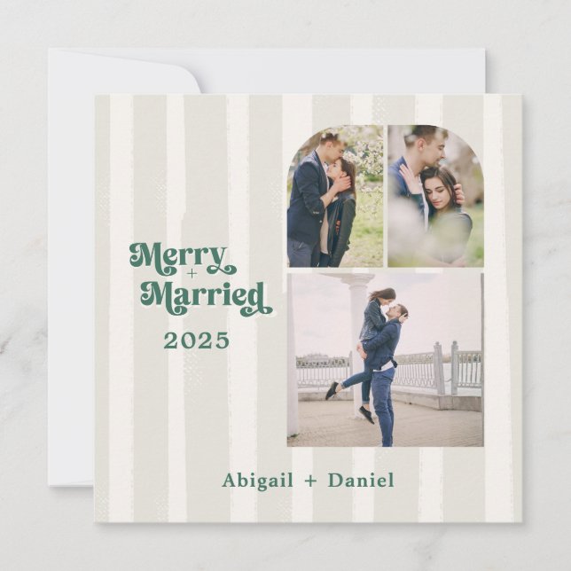 Tarjeta Festiva Merry and Married Hand Drawn Frame Photo Wedding (Anverso)