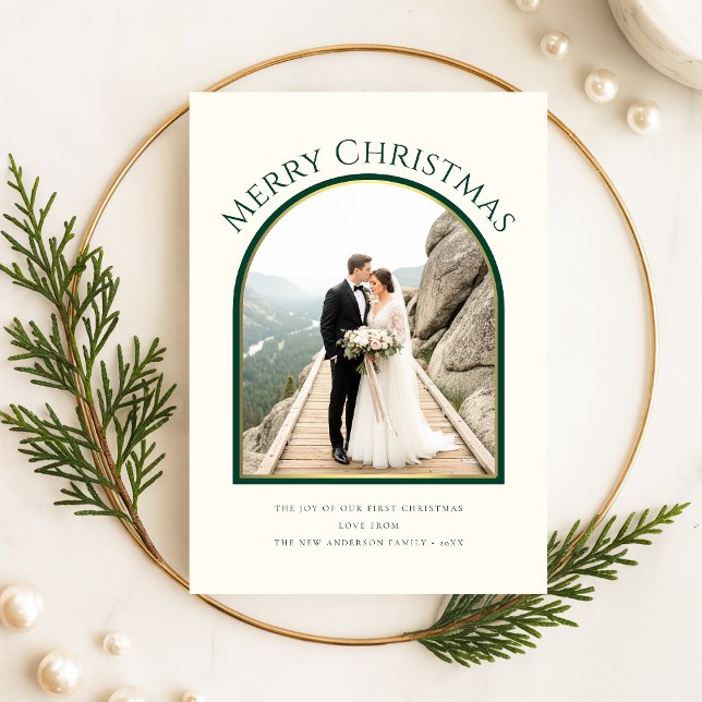 Tarjeta Festiva Merry And Married Newlywed Arch Photo Christmas (Subido por el creador)