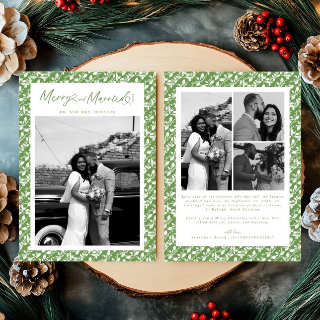 Tarjeta Festiva Merry and Married Newlywed Script Christmas (Subido por el creador)