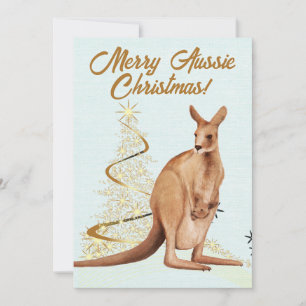 Tarjeta Festiva Merry Aussie Navidades Kangaroo