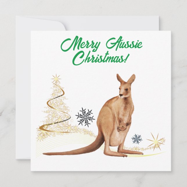 Tarjeta Festiva Merry Aussie Navidades Kangaroo (Anverso)