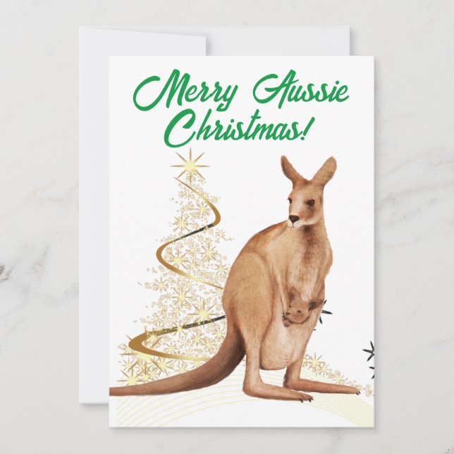 Tarjeta Festiva Merry Aussie Navidades Kangaroo (Anverso)