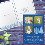 Tarjeta Festiva Merry Blue Interfaith Cute Handwrite 3 Foto<br><div class="desc">Las tarjetas de felicitación del personalizado Merry Happy Chrismukkah, que incluyen tus fotos, son una forma bonita de difundir la alegría de las vacaciones durante las vacaciones. Creado con familias interreligiosas en mente, este diseño único incluye divertidos tipos de letra casuales escritos a mano en azul pálido sobre un rico...</div>