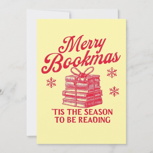 Tarjeta Festiva Merry Bookmas 'tis the season to be reading  (Anverso)