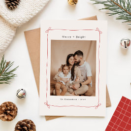 Tarjeta Festiva Merry & Bright Bow Ribbon Family Christmas Photo