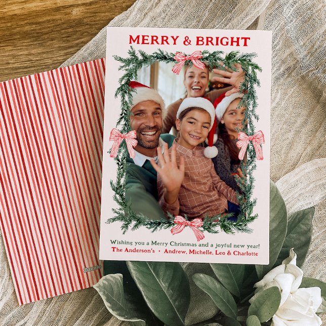 Tarjeta Festiva Merry & Bright Christmas Holiday Family Photo Card (Subido por el creador)