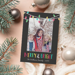 Tarjeta Festiva Merry & Bright - Coloridas luces de cadena - Foto
