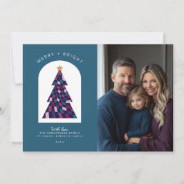 Tarjeta Festiva Merry Bright Colorous Bold Fotos del árbol de Navi