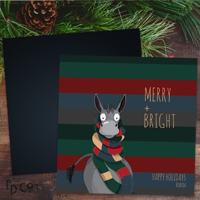 Tarjeta Festiva "Merry + Bright" Crazy Cute Donkey (Subido por el creador)