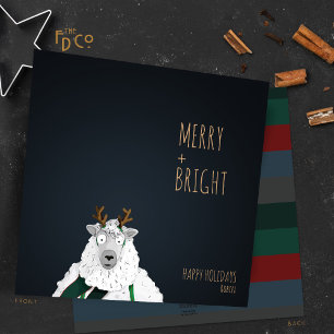 Tarjeta Festiva "Merry + Bright" Crazy Cute Sheep