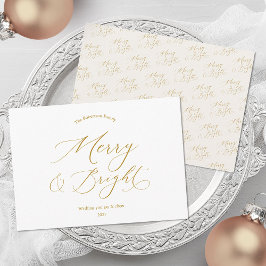 Tarjeta Festiva Merry & Bright Elegant Gold Script Christmas Card