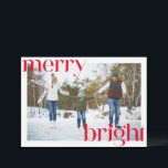 Tarjeta Festiva Merry Bright Festivo Rojo Tipografía Divertido Dos<br><div class="desc">Difunde alegría navideña con esta divertida y festiva tarjeta de Navidad que presenta tipografía roja en negrita para las palabras Merry y Bright. Con dos fotos, una en cada lado de la tarjeta, y letras modernas, esta tarjeta captura una estética alegre y trendy. Perfecta para compartir tus momentos favoritos con...</div>