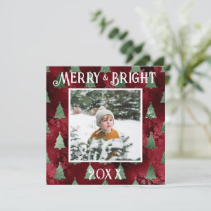 Tarjeta Festiva Merry & Bright Foto Rojo Brillo Metálico