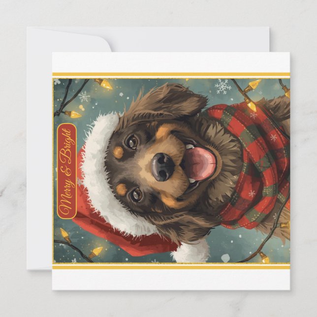 Tarjeta Festiva Merry Bright Holiday Dog Flat Card (Anverso)