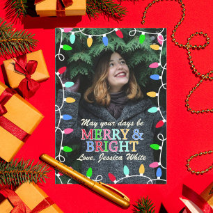 Tarjeta Festiva Merry & Bright Holiday Photo Christmas Card