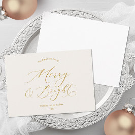 Tarjeta Festiva Merry & Bright Minimalist Gold Script Christmas