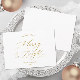 Tarjeta Festiva Merry & Bright Minimalist Gold Script Christmas
