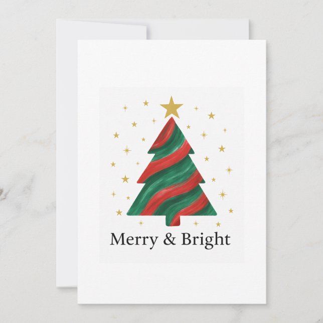 Tarjeta Festiva Merry & Bright Modern Christmas Tree Flat Holiday  (Anverso)