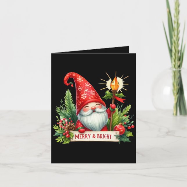 Tarjeta Festiva Merry Bright Navidades gnome (Anverso)
