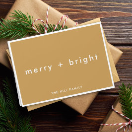 Tarjeta Festiva Merry + Bright | Navidades Ocher Mustard Gold