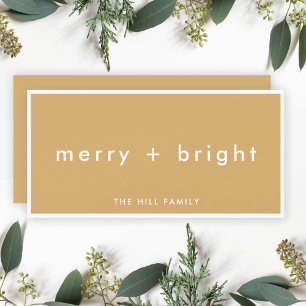 Tarjeta Festiva Merry + Bright   Navidades Ocher Mustard Gold