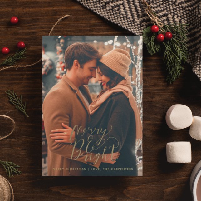 Tarjeta Festiva Merry Bright Newlywed Couple Photo Christmas (Subido por el creador)