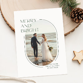Tarjeta Festiva Merry & Bright Newlywed Romantic Photo Christmas