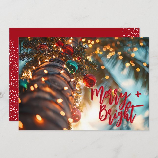 Tarjeta Festiva Merry + Bright Palm Tree and Ornament Flat (Anverso / Reverso)